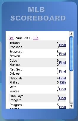 mlb scoreboard widget